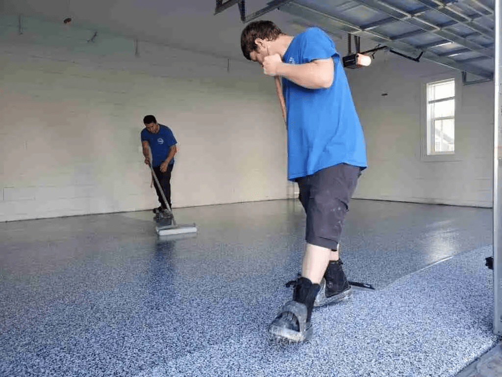Flake flooring installation for garages, gyms, workshops and commercial areas