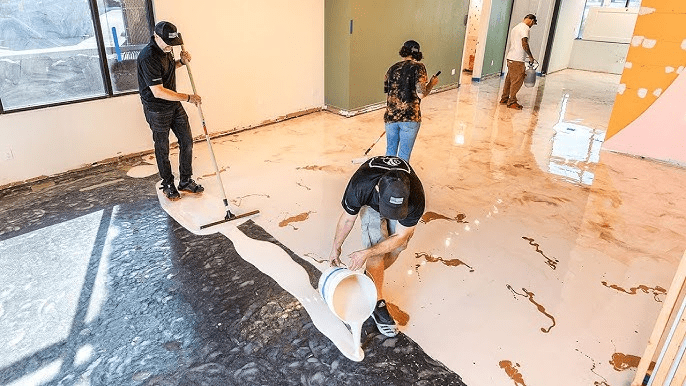 High-build floor coating application for commercial and industrial spaces